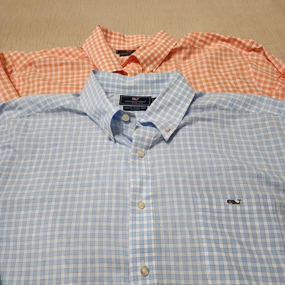 Vineyard Vines Men's Size XXL Lot Of 2 Slim Fit Preppy Shirt Button Up Gingham